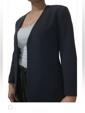 Theory Sz 6 Lindrayia B Admiral Black Open-Front Crepe Blazer Made in USA